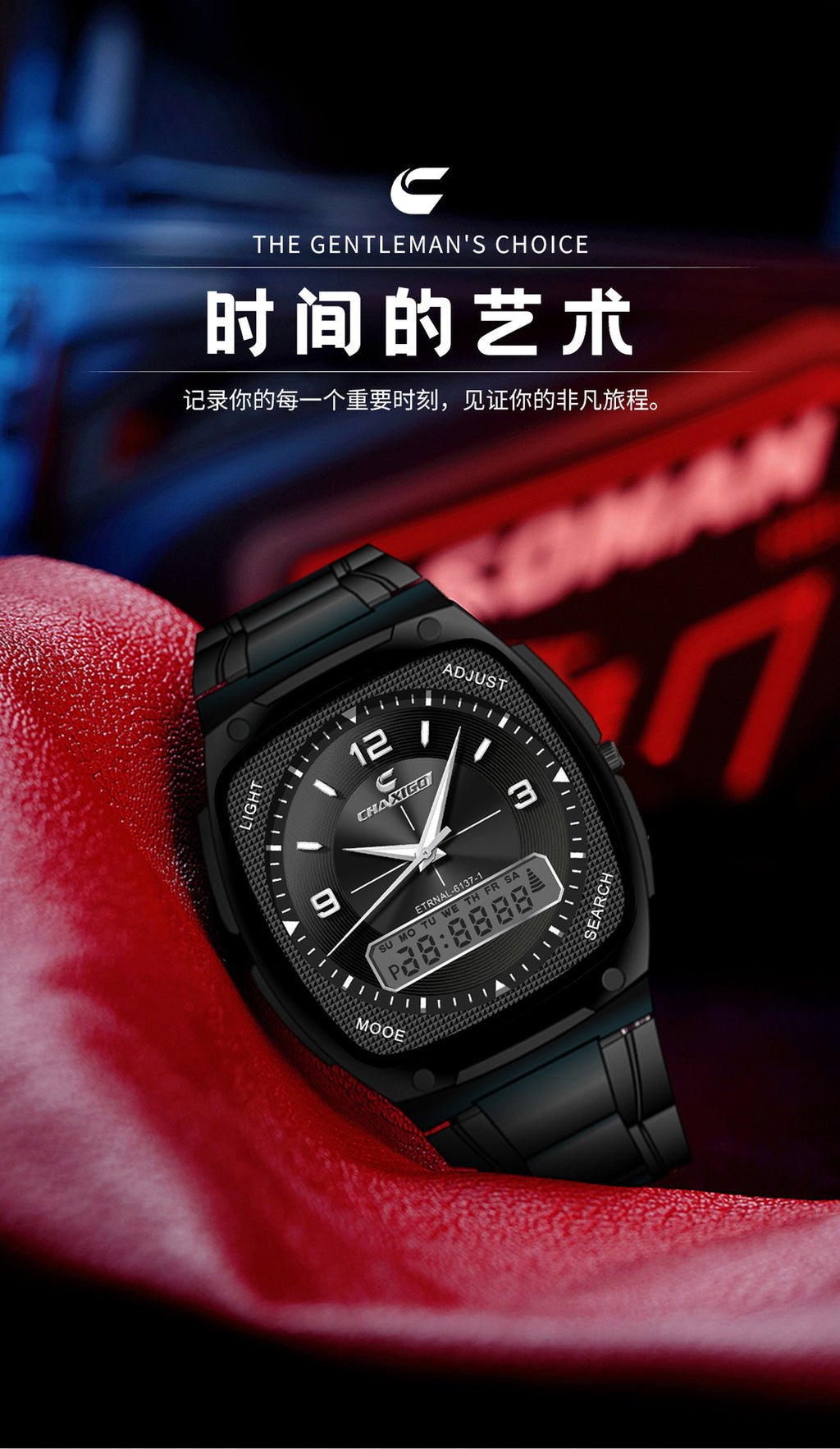 CHAXIGO Men’s Luminous Square Watch — Supplier-Listed 30 m Water Resistance