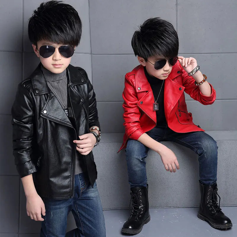 Boys’ Waterproof Zipper PU Leather Jacket