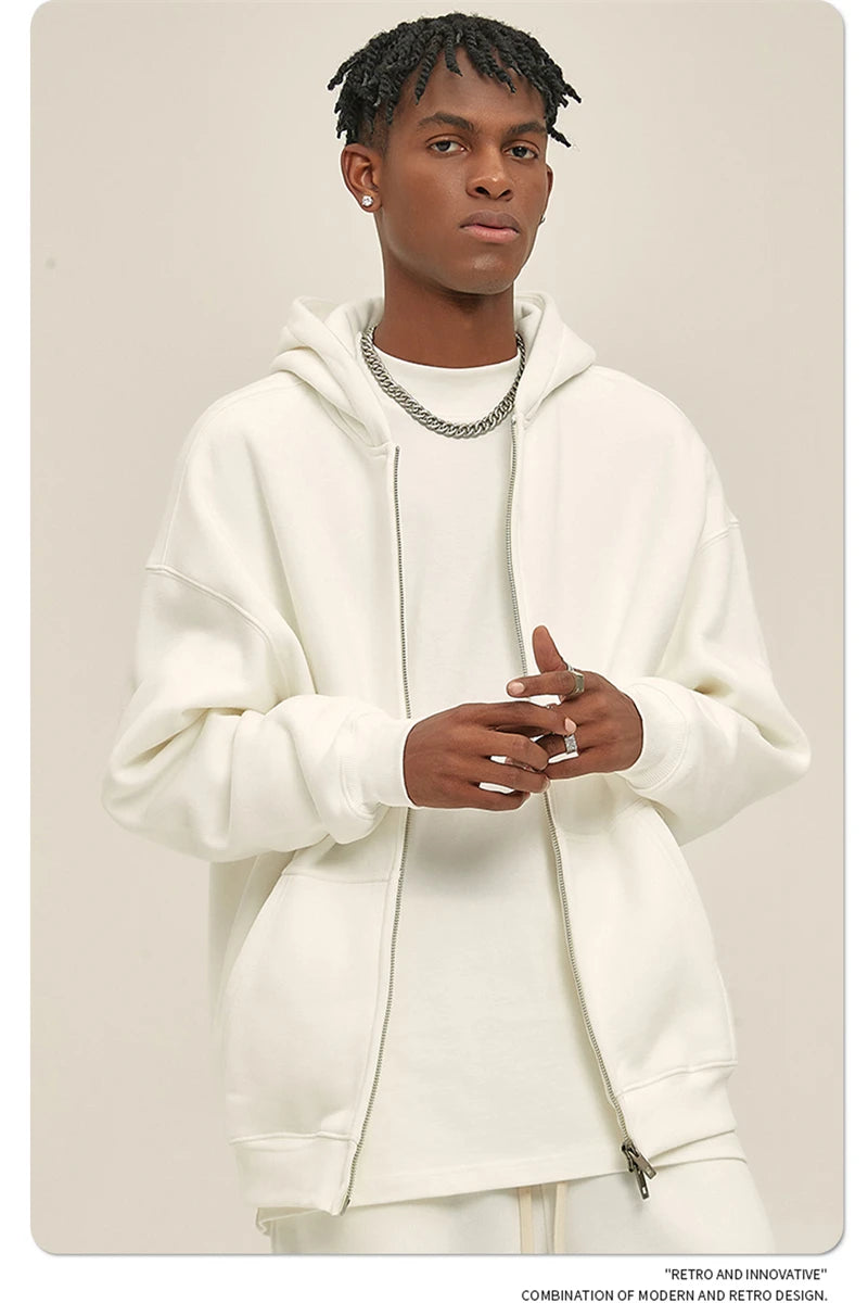 ZODF New Men Double Headed Zipper Fleece Hoodies Unisex Loose Basic Solid Warm Hooded Sweatshirts Coats For Winter HY0633 Padilla Innovations LLC