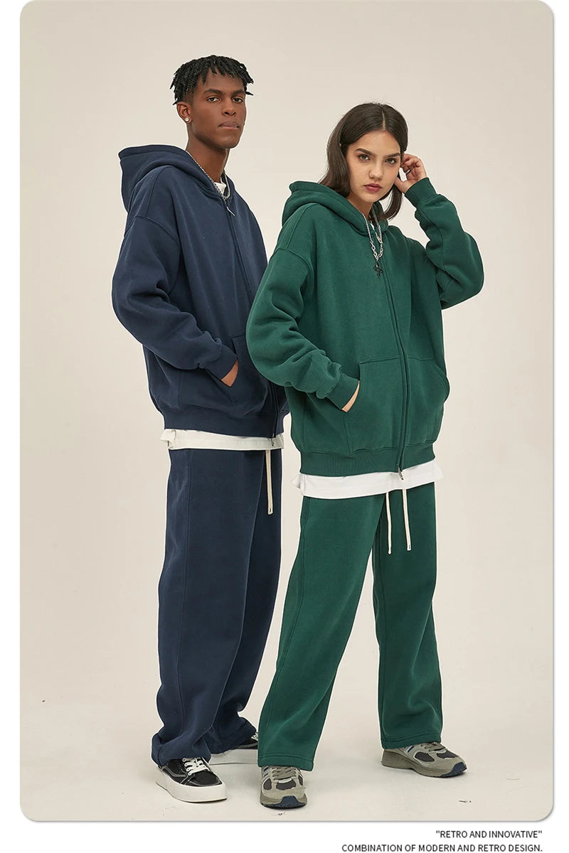 ZODF New Men Double Headed Zipper Fleece Hoodies Unisex Loose Basic Solid Warm Hooded Sweatshirts Coats For Winter HY0633 Padilla Innovations LLC