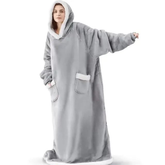 Extra Long Wearable Blankets Winter Flannel Hooded Blanket with Full Sleeves Men Women Cozy Soft Throw Adult TV Blanket Padilla Innovations LLC