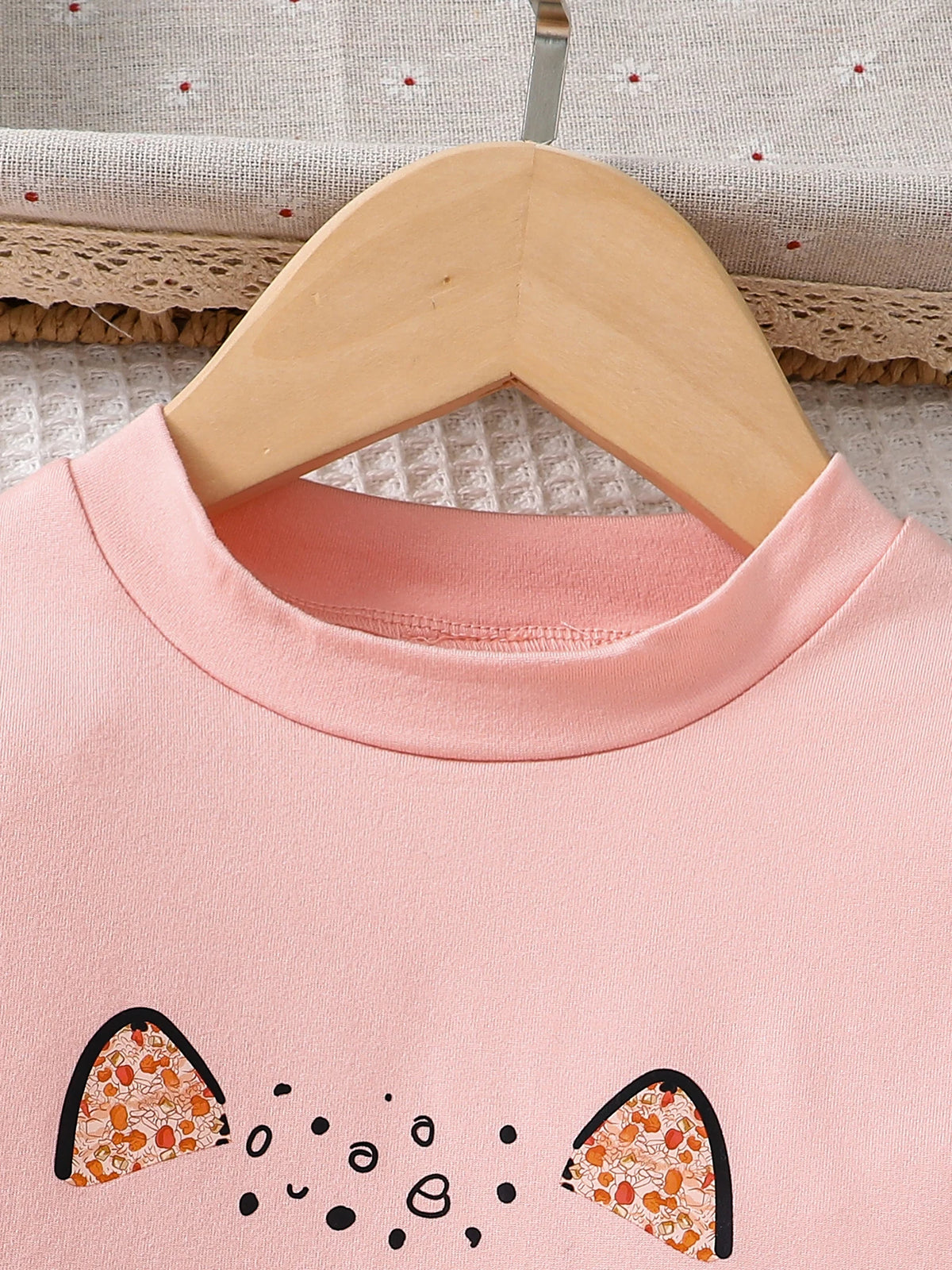 Girls’ Pink Cartoon 2-Piece Top & Pants Set