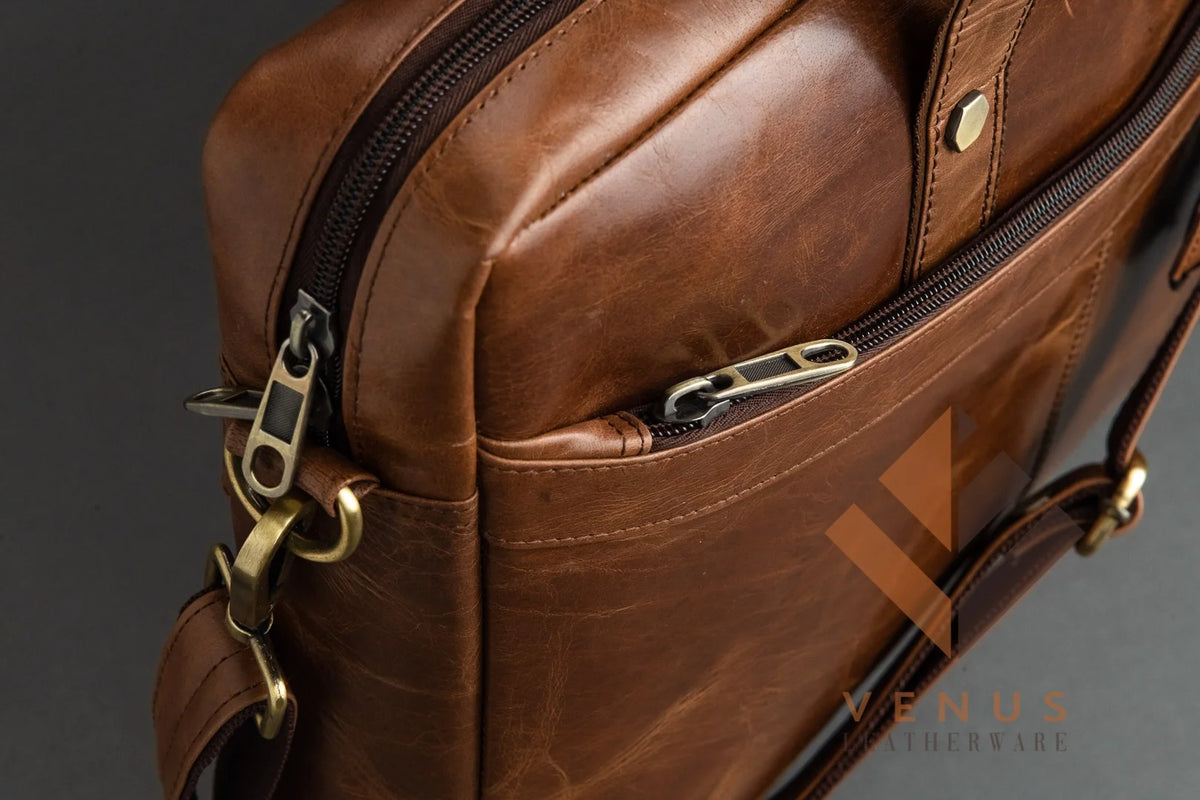 Genuine Leather Business Briefcase & Messenger Bag