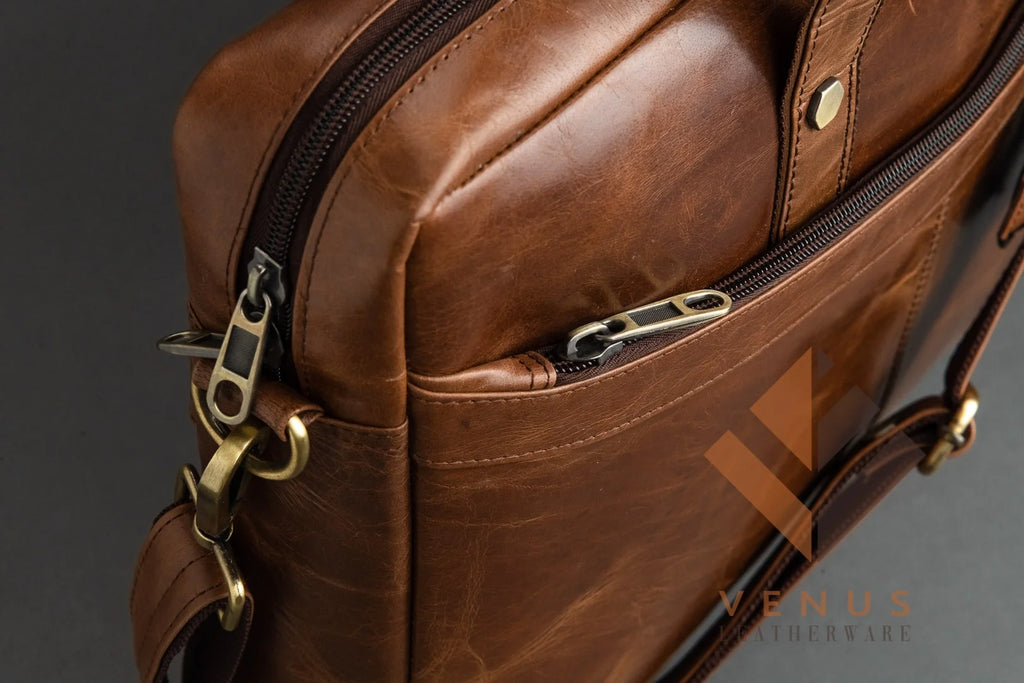 Genuine Leather Business Briefcase & Messenger Bag