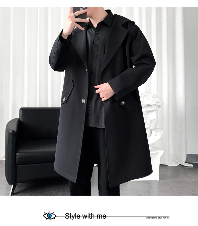 Men’s Hooded Long Trench Coat – Wool-Lined