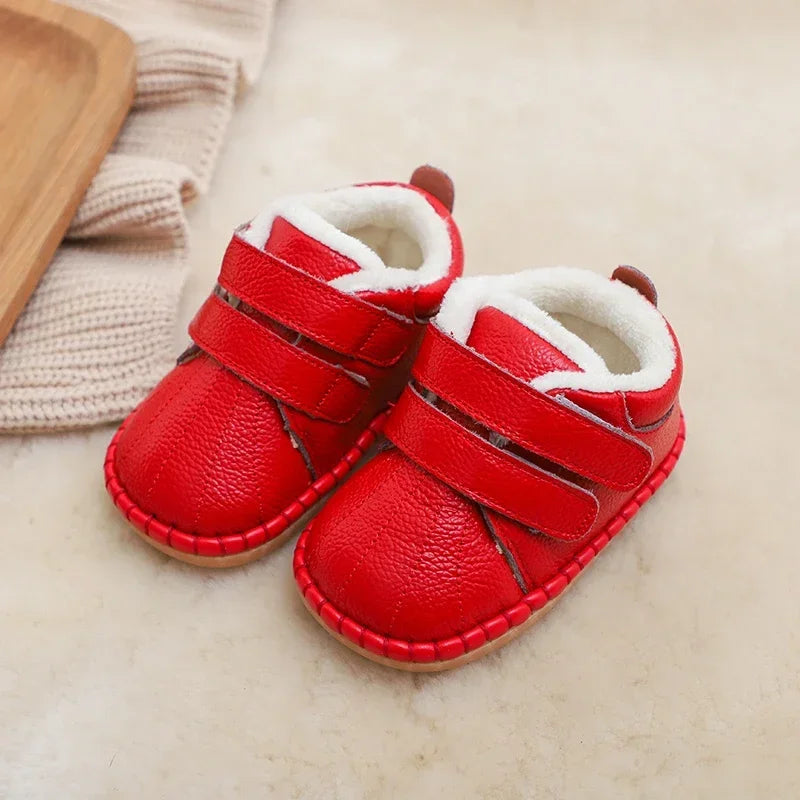 Autumn Winter Baby Girls Boys Genuine Leather Snow Boots Warm Plush Outdoor Infant Toddler Shoes Soft Bottom Kids Children Shoes