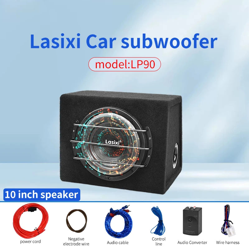 Peak 800W car subwoofer with active built-in amplifier, stunning heavy bass, car trunk subwoofer with high power