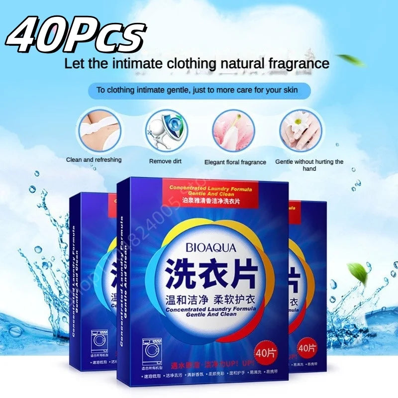 40Pcs Laundry Detergent Sheets Easy Dissolve Laundry Tablets Strong Deep Cleaning Detergent Laundry Soap for Washing Machine