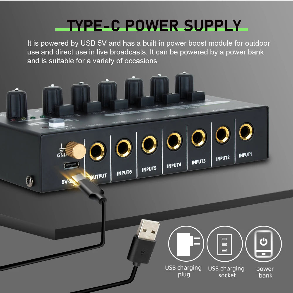 Mezclador de audio compacto de múltiples entradas con enrutamiento de monitor