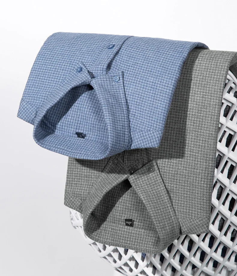 Camisa de algodón a cuadros resistente a las arrugas para hombre