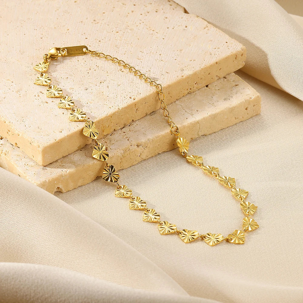 Women’s Stainless Steel Leaf & Heart Anklet