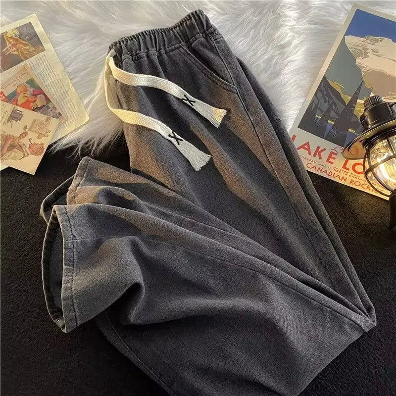 Men’s Loose Wide-Leg Drawstring Jeans