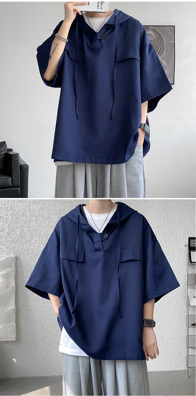 Camiseta urbana de manga corta con capucha para hombre