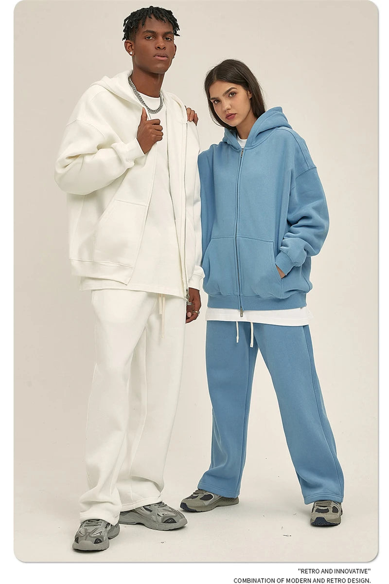 ZODF New Men Double Headed Zipper Fleece Hoodies Unisex Loose Basic Solid Warm Hooded Sweatshirts Coats For Winter HY0633 Padilla Innovations LLC