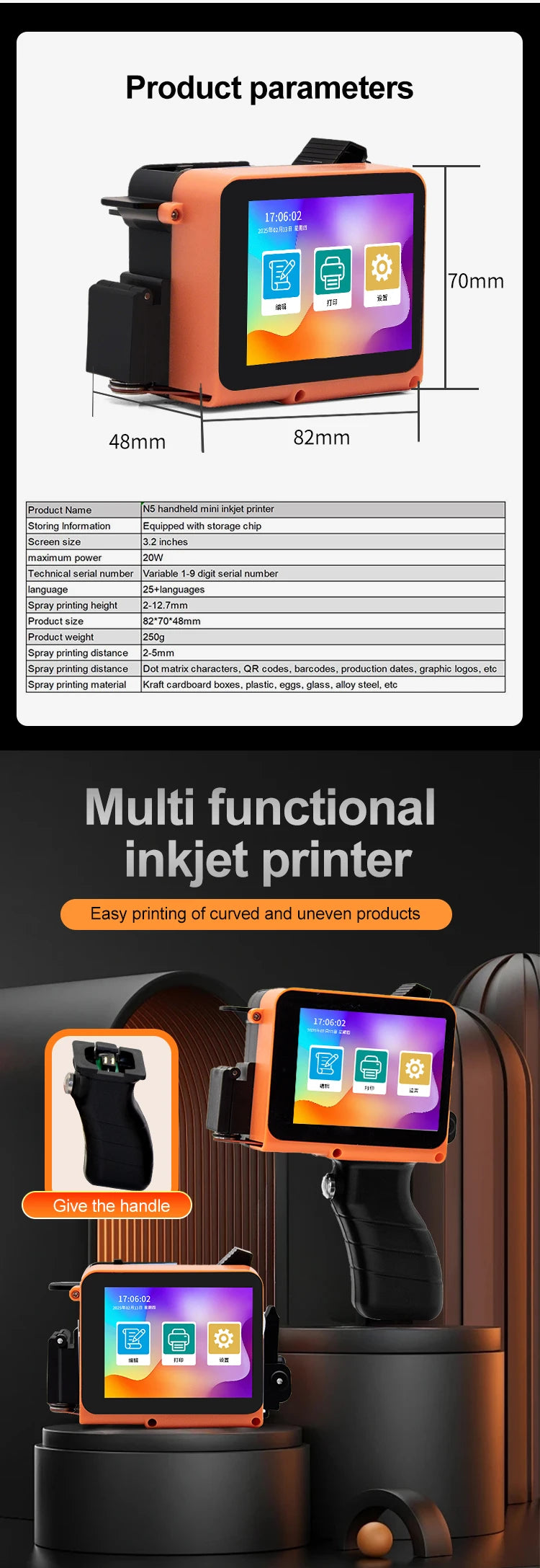 Portable Mini Printer Handheld Inkjet Printer Label Printer Expire Date QRCode Batch Number Pattern Packaging Bag Coding Machine
