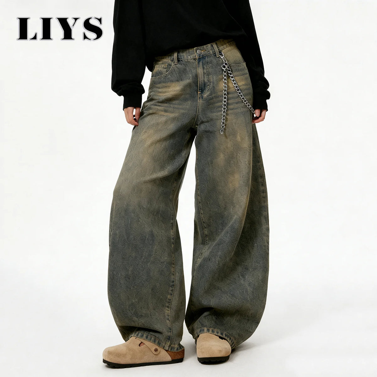 LIYS Men’s Retro Baggy Wide-Leg Jeans