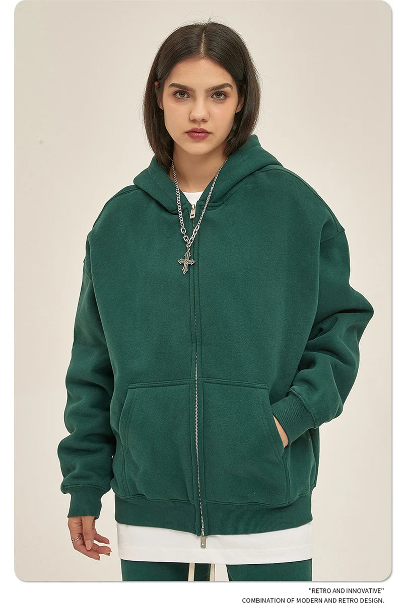 ZODF New Men Double Headed Zipper Fleece Hoodies Unisex Loose Basic Solid Warm Hooded Sweatshirts Coats For Winter HY0633 Padilla Innovations LLC