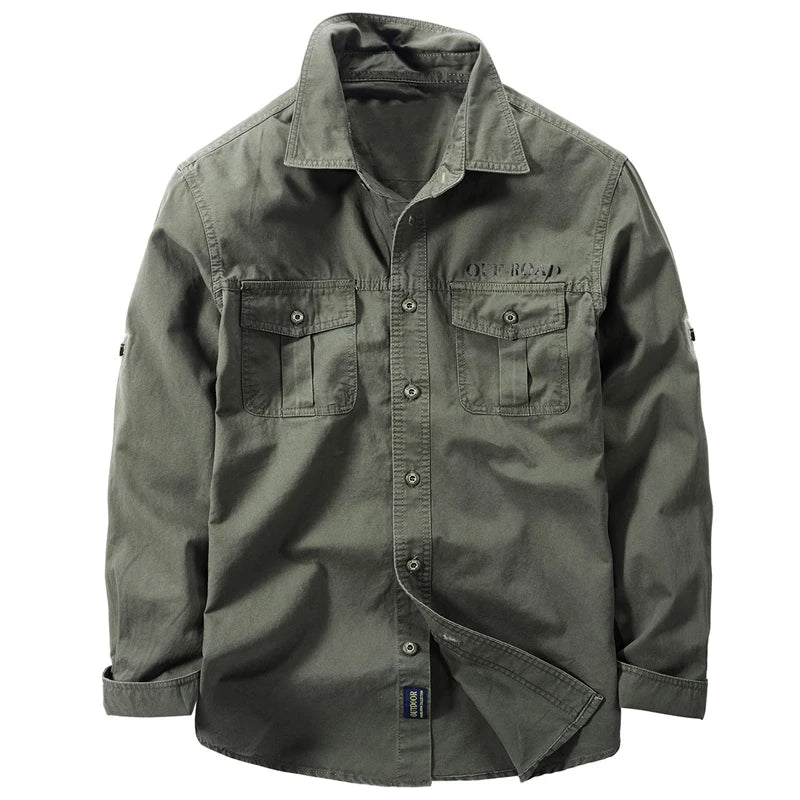 Men’s Cotton-Blend Long-Sleeve Cargo Shirt – Extended Sizes