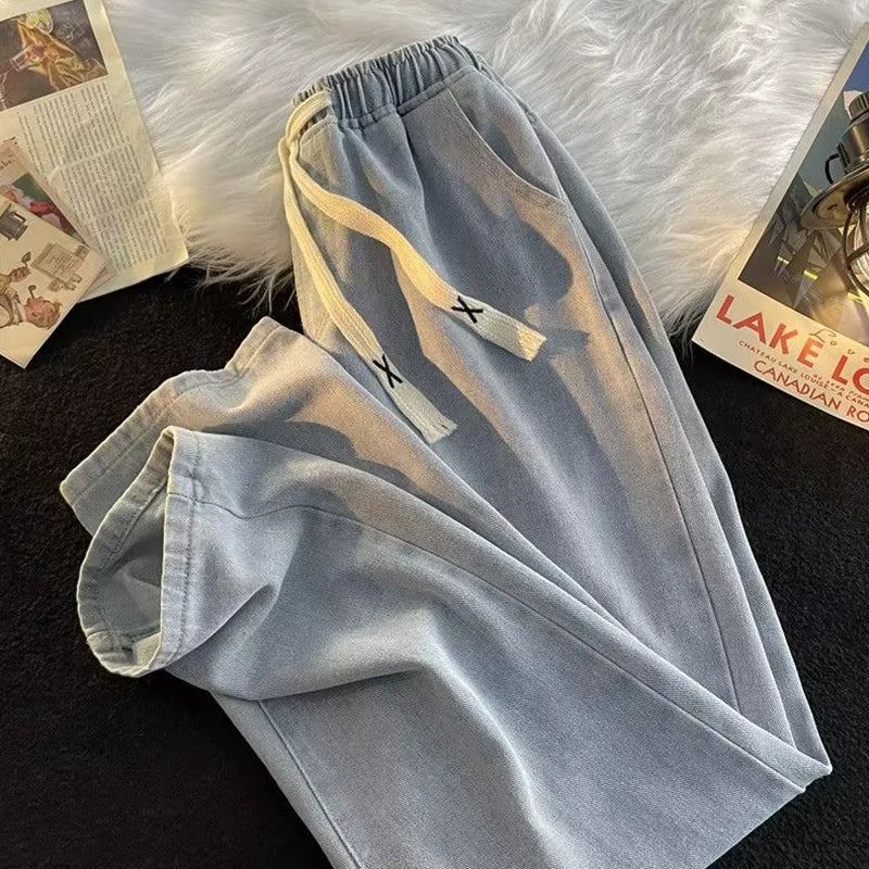 Men’s Loose Wide-Leg Drawstring Jeans