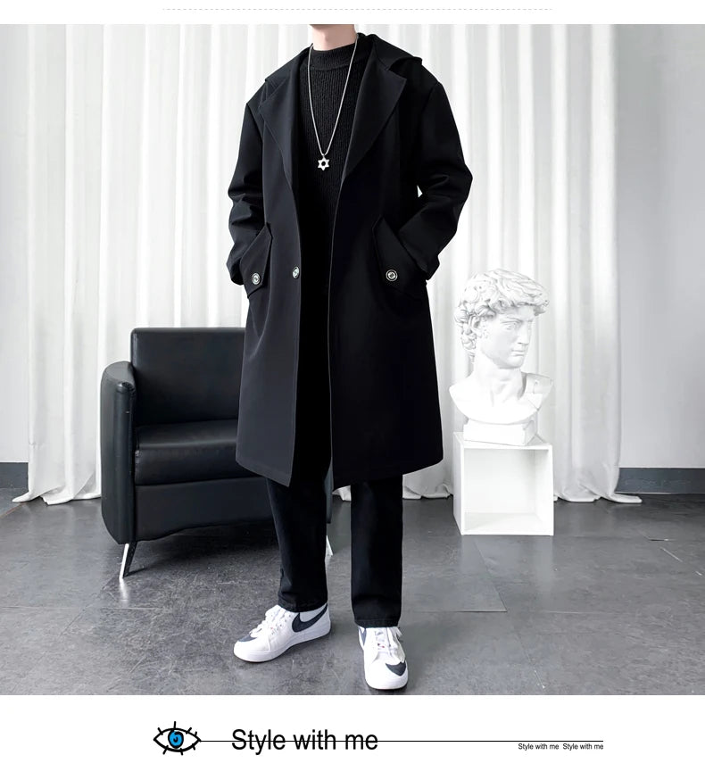 Men’s Hooded Long Trench Coat – Wool-Lined