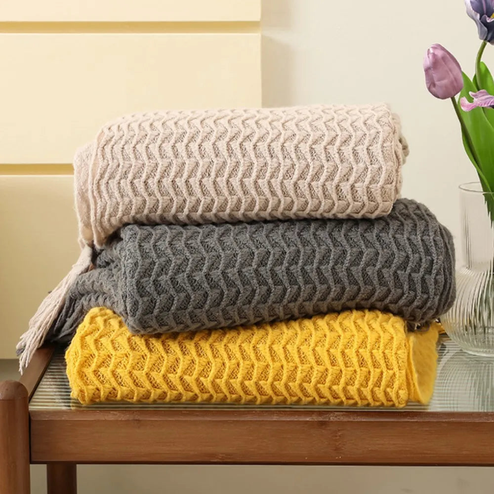 Nordic Knitted Tassel Throw Blanket