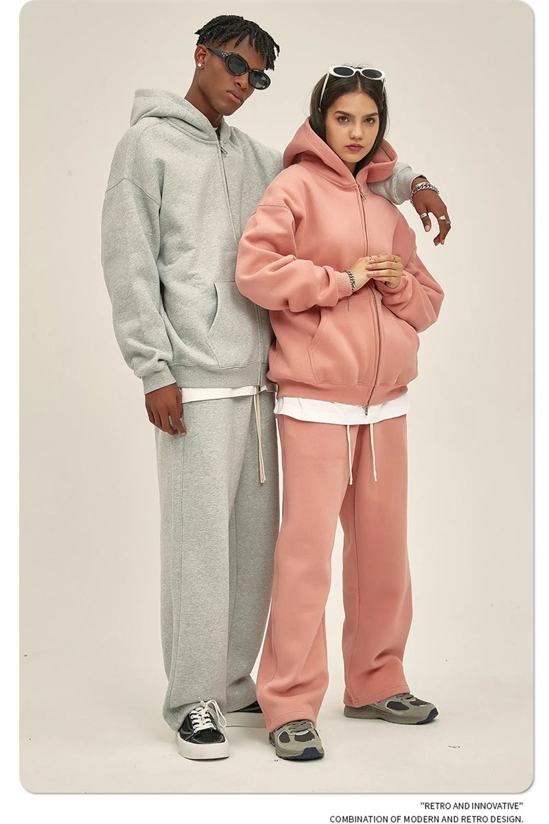 ZODF New Men Double Headed Zipper Fleece Hoodies Unisex Loose Basic Solid Warm Hooded Sweatshirts Coats For Winter HY0633 Padilla Innovations LLC