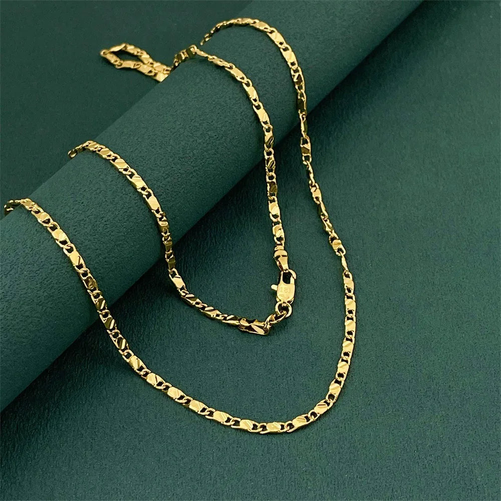 2mm 24K Gold Flat Chain Necklace – 40–75cm