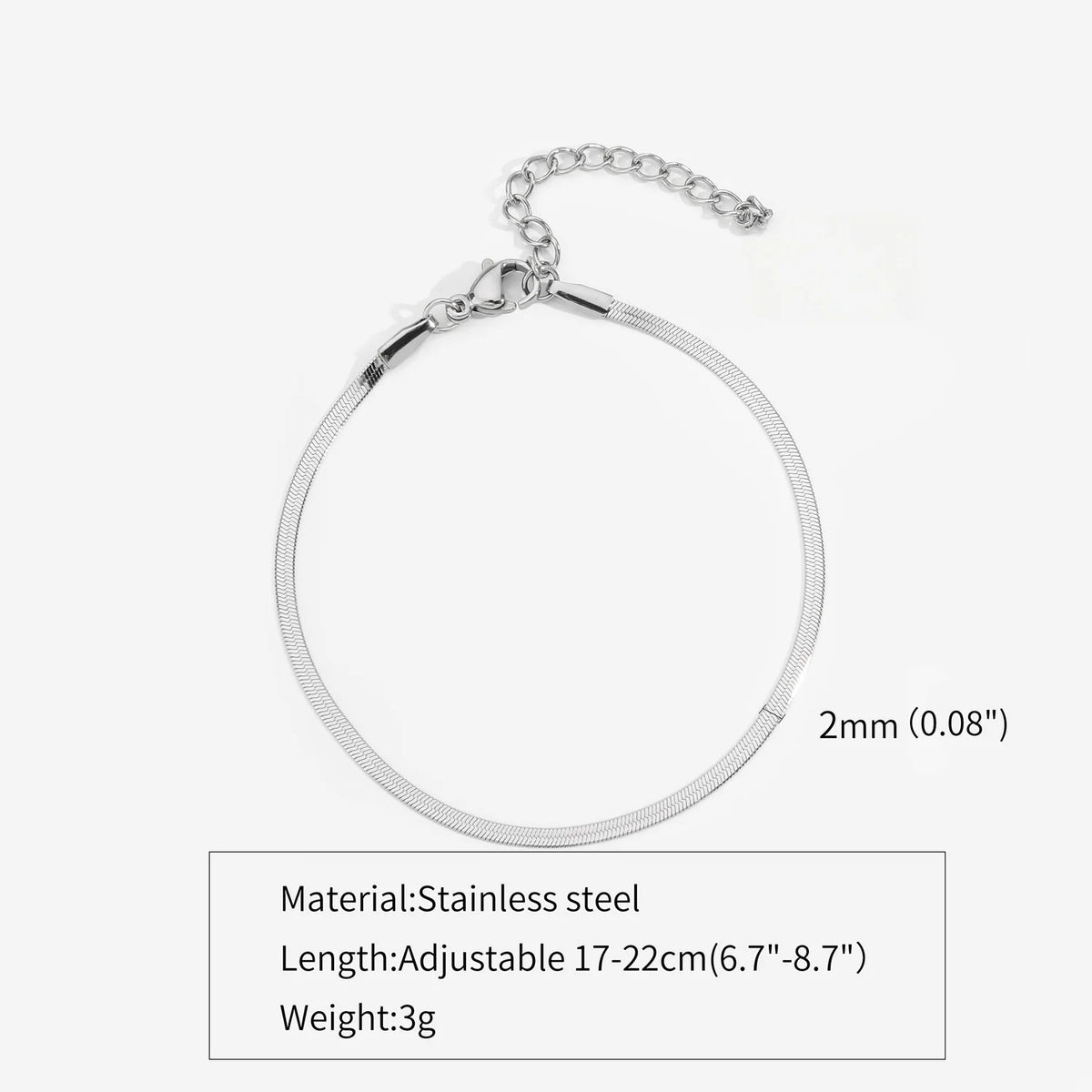 3mm Stainless Steel Flat Chain Bracelet
