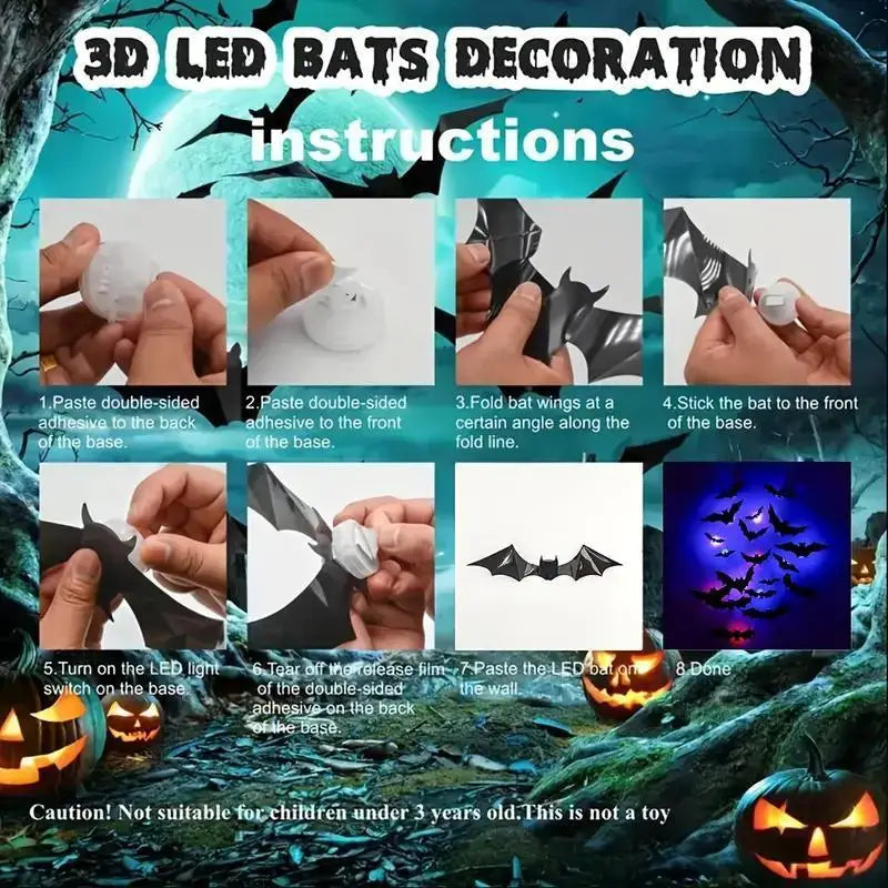 Halloween 3D Bat LED Night Light Wall Decor
