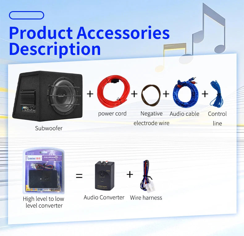 Peak 800W car subwoofer with active built-in amplifier, stunning heavy bass, car trunk subwoofer with high power
