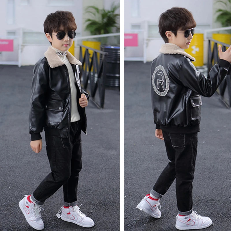 Boys’ Fleece-Lined Winter PU Jacket