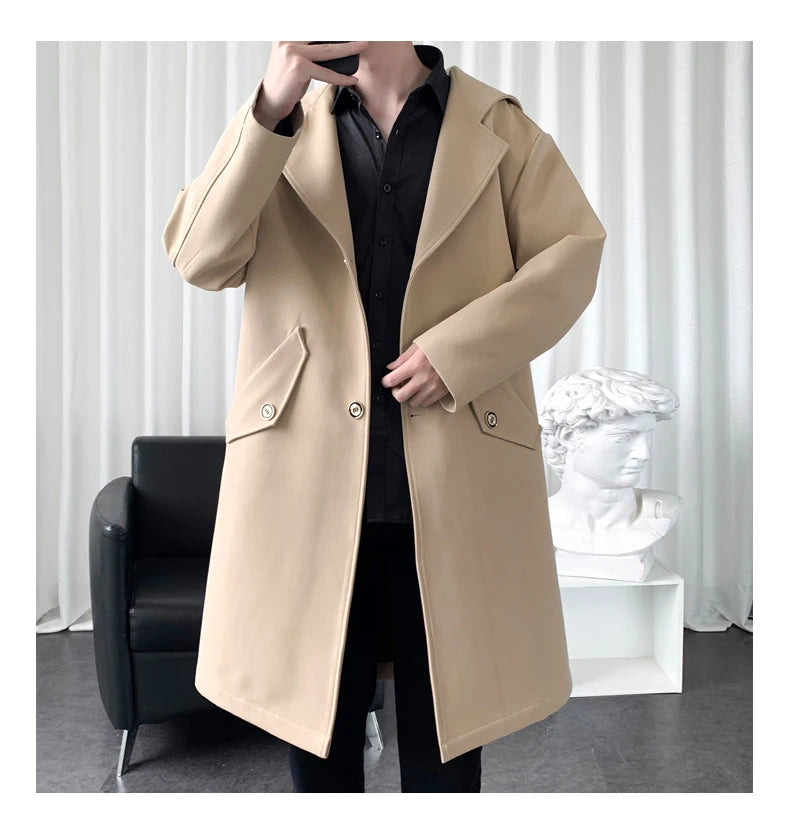 Men’s Hooded Long Trench Coat – Wool-Lined