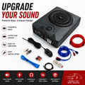 8" Low-Profile Amplified Subwoofer System, Under Seat Powered Subwoofer Active Hideaway Car Truck Sub, Built-in Amplifier, Remo