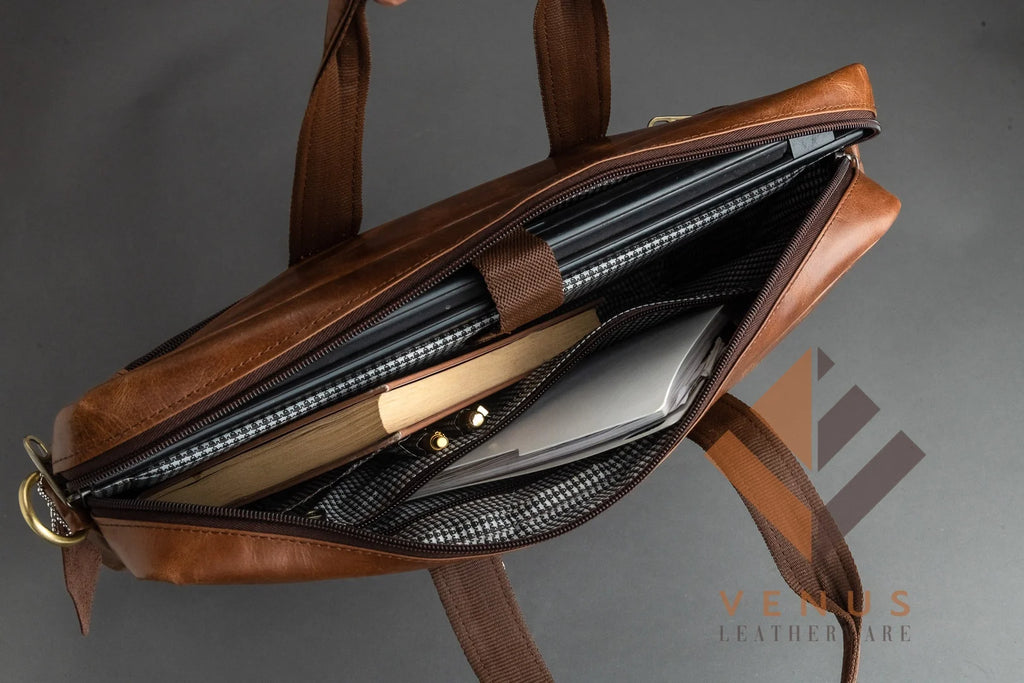 Genuine Leather Business Briefcase & Messenger Bag