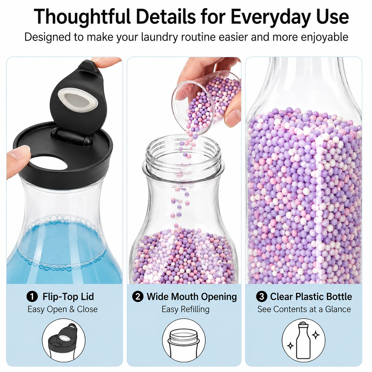 3Pack Clear Laundry Room Containers Laundry Soap Dispenser Bottle Set for Liquid Detergent Scent Boosters Softener