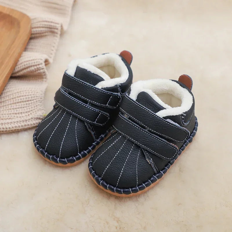 Autumn Winter Baby Girls Boys Genuine Leather Snow Boots Warm Plush Outdoor Infant Toddler Shoes Soft Bottom Kids Children Shoes