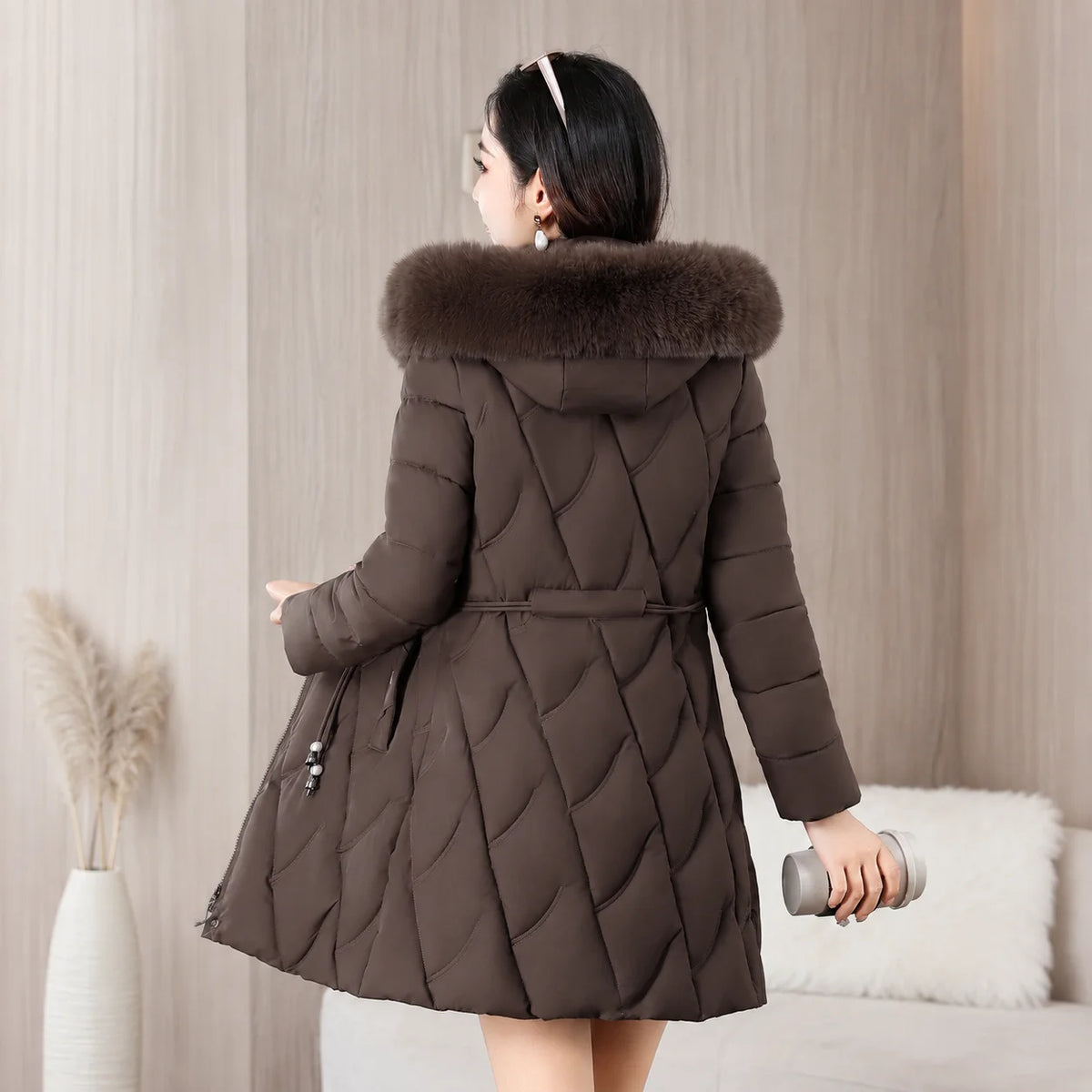 Women’s Long Fur-Collar Winter Puffer Jacket
