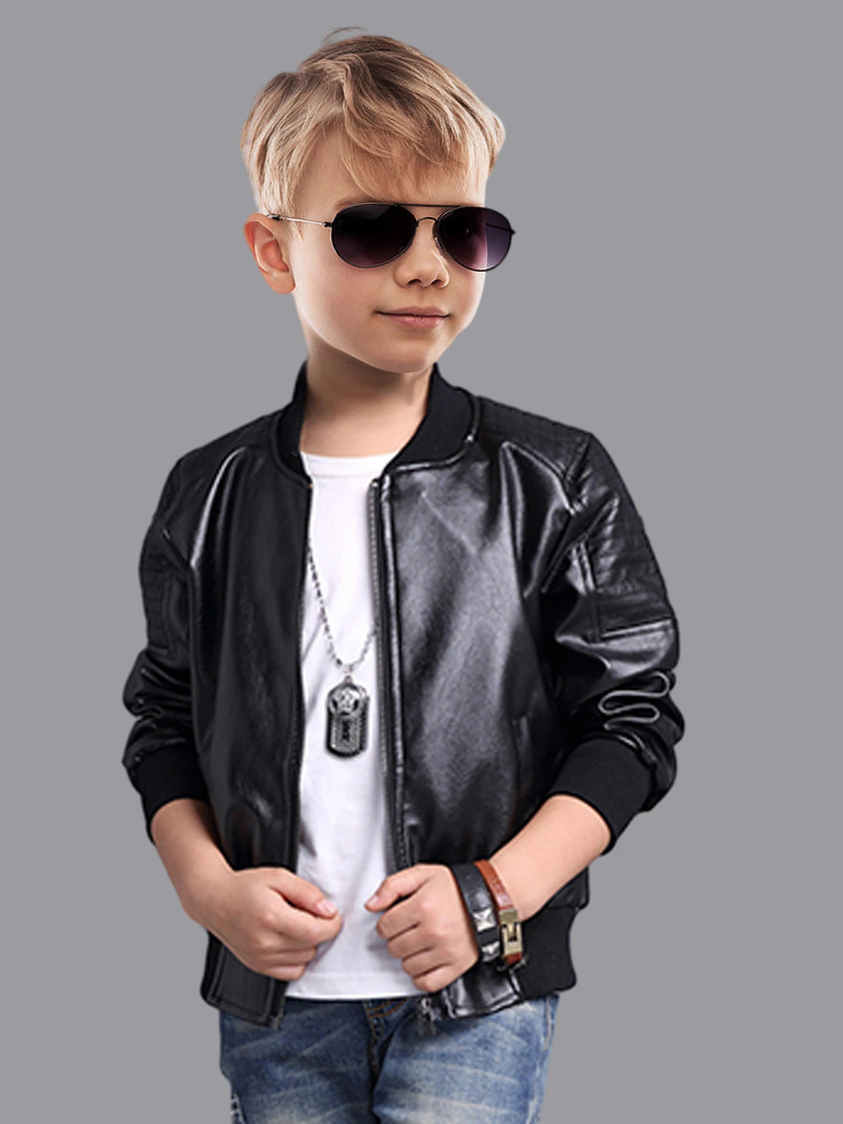 Boys’ PU Leather Motorcycle Jacket