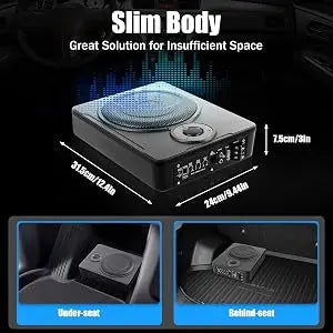 8" Low-Profile Amplified Subwoofer System, Under Seat Powered Subwoofer Active Hideaway Car Truck Sub, Built-in Amplifier, Remo