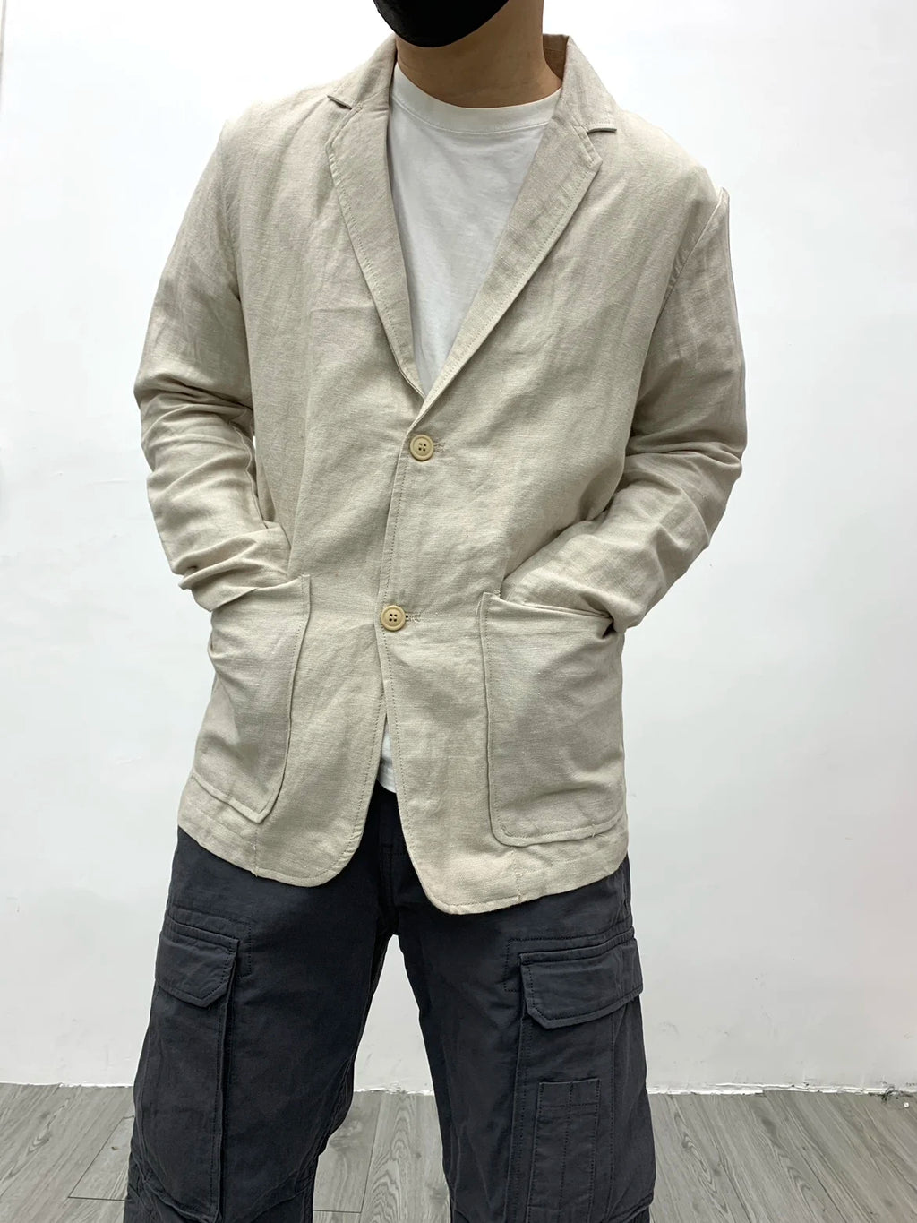 Chaqueta de traje para hombre de algodón y lino estilo japonés