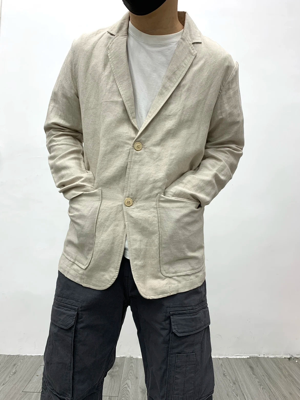 Chaqueta de traje para hombre de algodón y lino estilo japonés