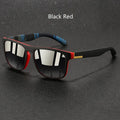 Vintage Square Anti-Glare Sunglasses - Black with Red Lenses