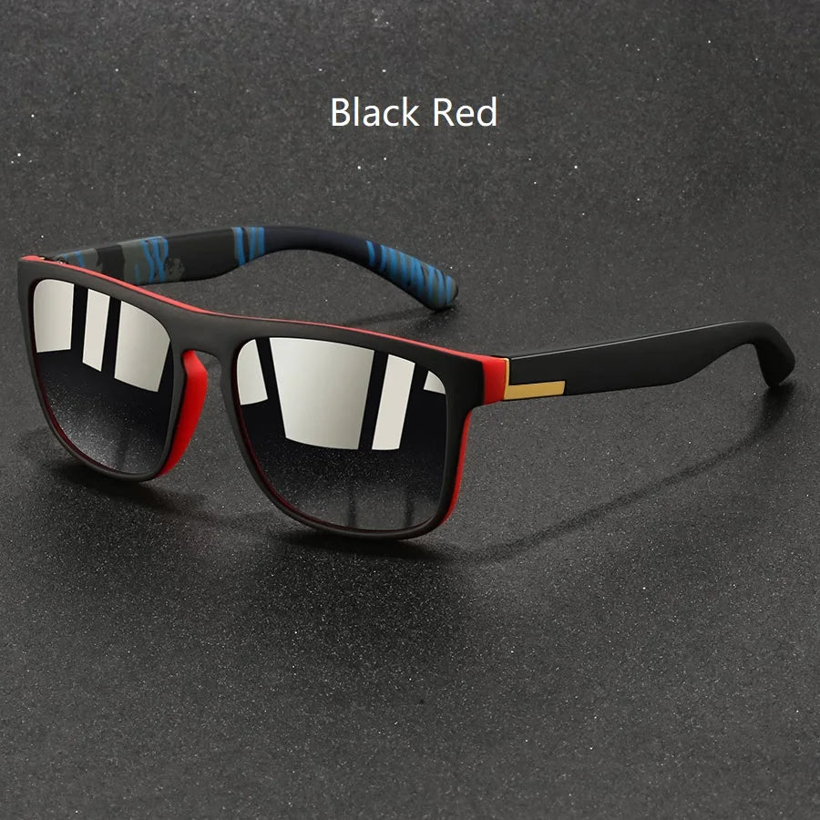 Vintage Square Anti-Glare Sunglasses - Black with Red Lenses