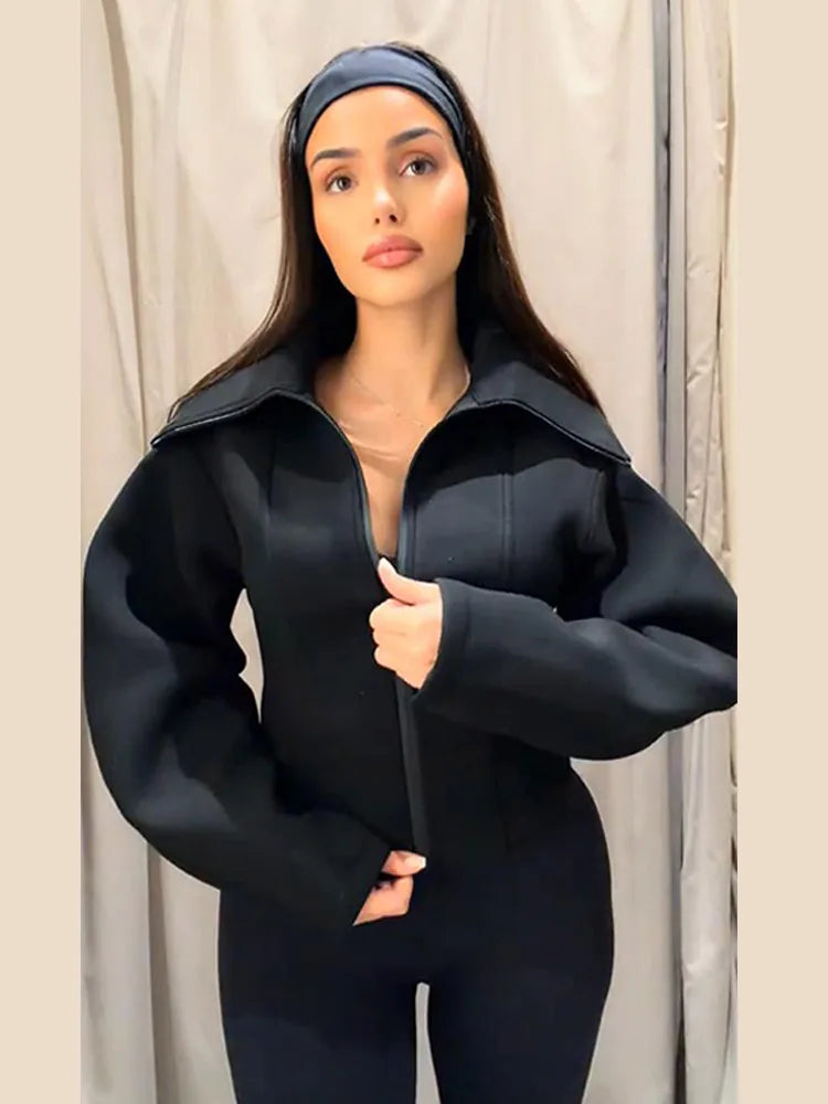 Casual Women's Waist Cinched Cropped Jackets Lapel Zipper Puff Sleeve Female Coats 2026 Spring Lady Fashion Commute Outwear Padilla Innovations LLC