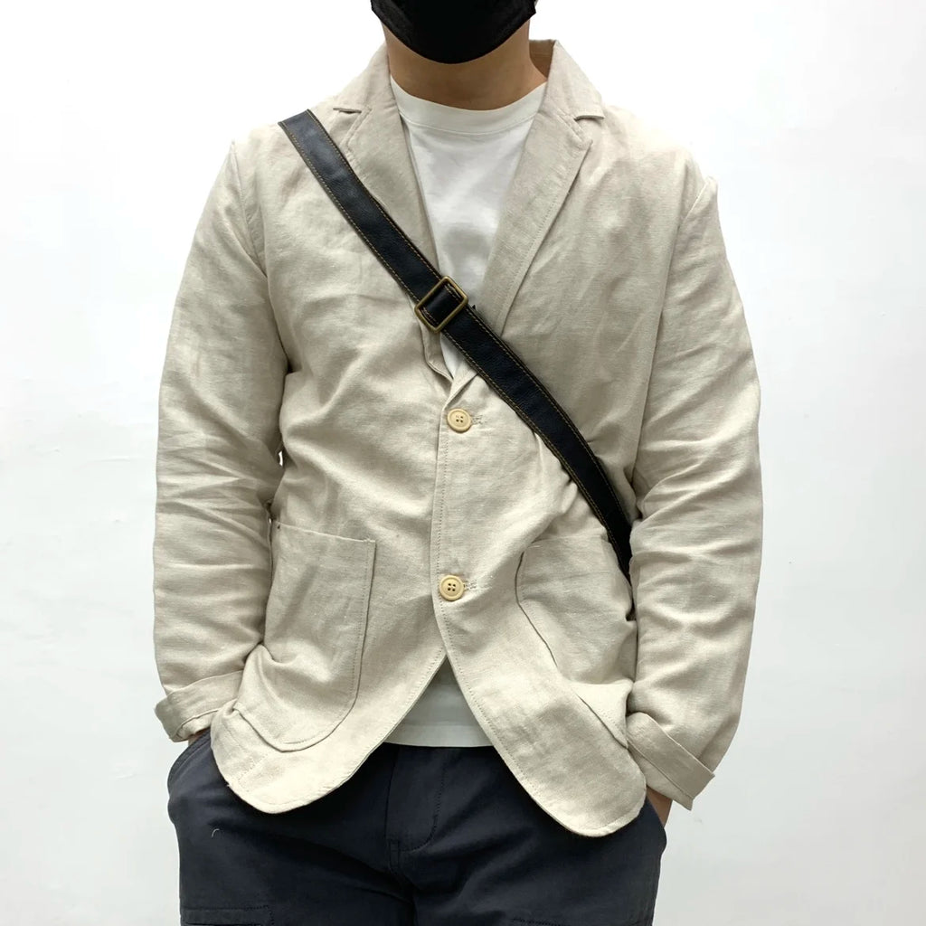 Chaqueta de traje para hombre de algodón y lino estilo japonés