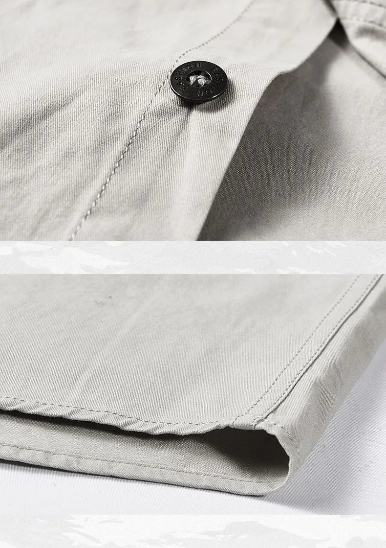 Camisa cargo de manga larga en mezcla de algodón para hombre – Tallas extendidas