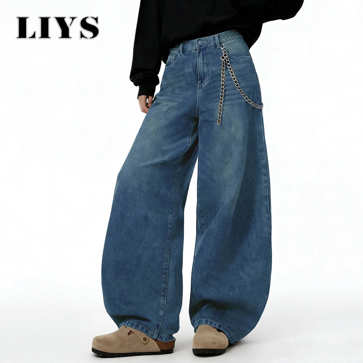 LIYS Men’s Retro Baggy Wide-Leg Jeans