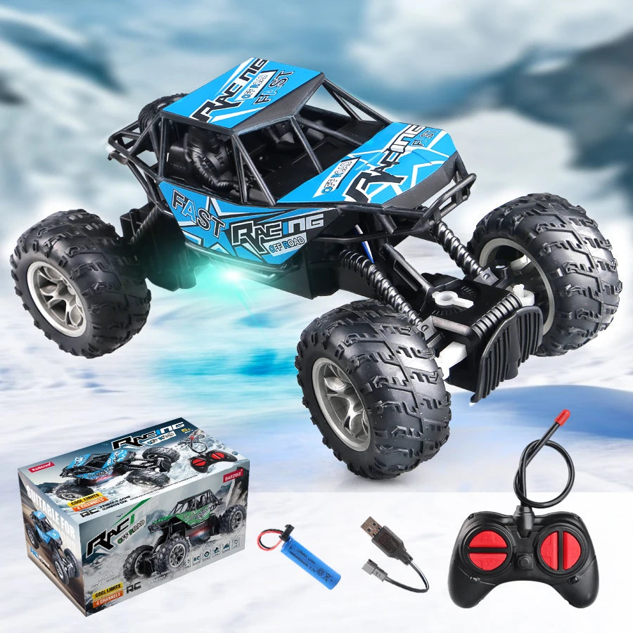 4-Way Remote Control Car with Lights, Anti-Slip Rubber Tires, Outdoor Off-Road Climbing Toy Car Model for Kidsren and Boys