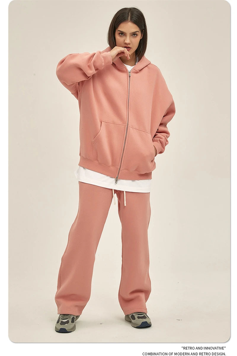 ZODF New Men Double Headed Zipper Fleece Hoodies Unisex Loose Basic Solid Warm Hooded Sweatshirts Coats For Winter HY0633 Padilla Innovations LLC