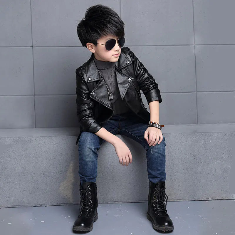 Boys’ Waterproof Zipper PU Leather Jacket